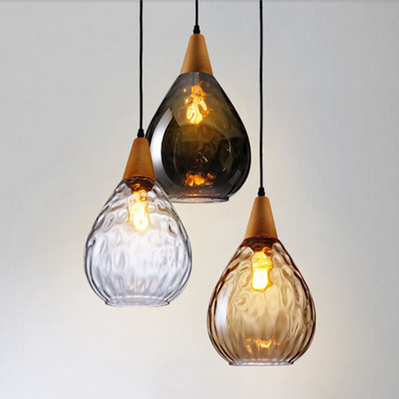 Lampa wisząca Alverin Szklana Drewniana Bursztynowa