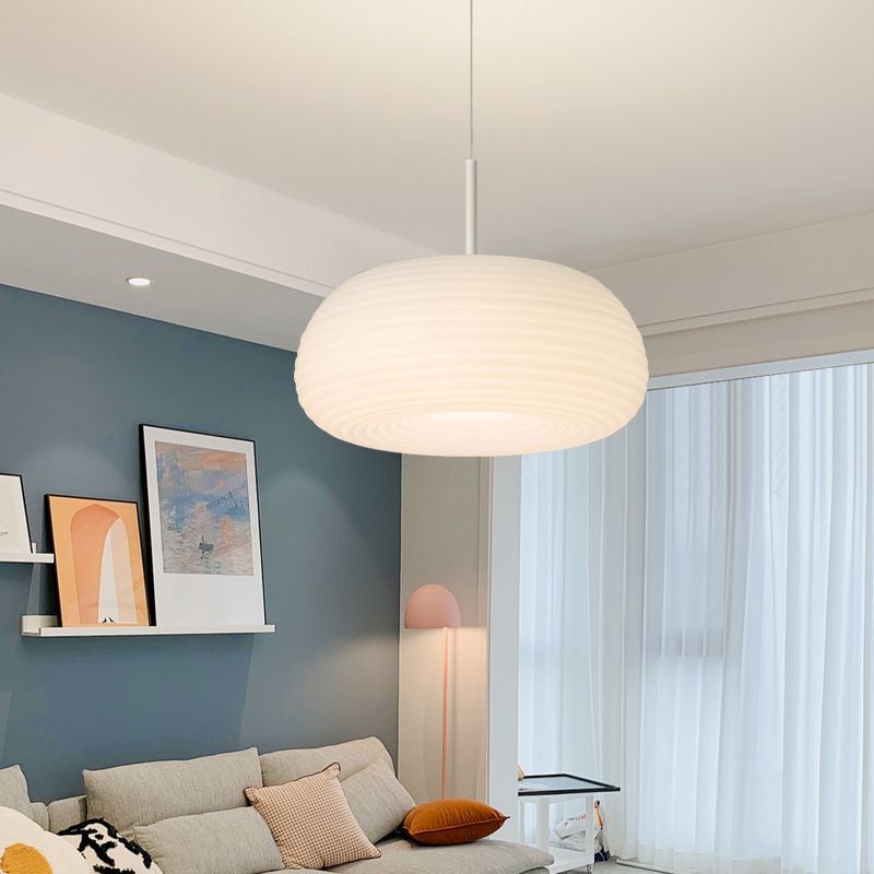 Lampa wisząca Zoriel, biała, szklana, w kształcie bębna