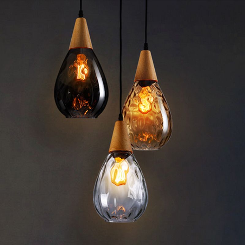 Lampa wisząca Alverin Szklana Drewniana Bursztynowa