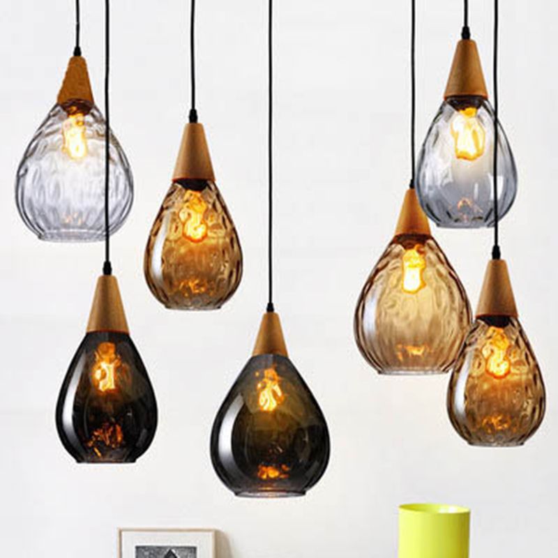 Lampa wisząca Alverin Szklana Drewniana Bursztynowa