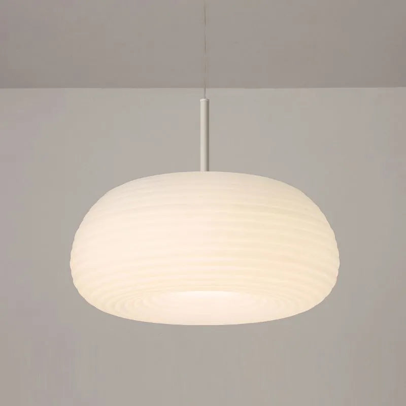Lampa wisząca Zoriel, biała, szklana, w kształcie bębna