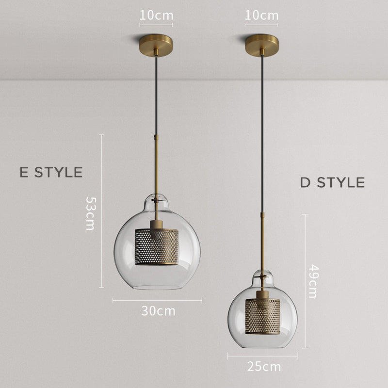 Nerel Współczesna Złota Lampa Wisząca, Szklana, Kula/Cylindryczna