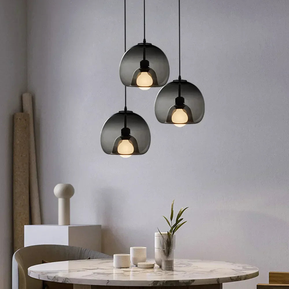 Lampa wisząca Norvia Szklana Kula Bursztynowy/Dymny Szary
