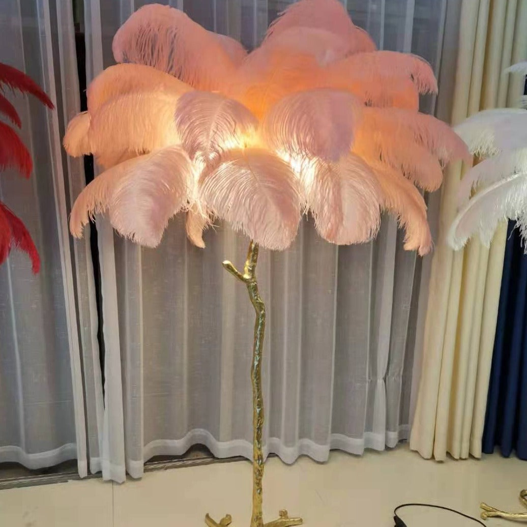 Salenor Nordycka Luksusowa Unikalna Lampa Podłogowa/Stołowa z Piór Strusich