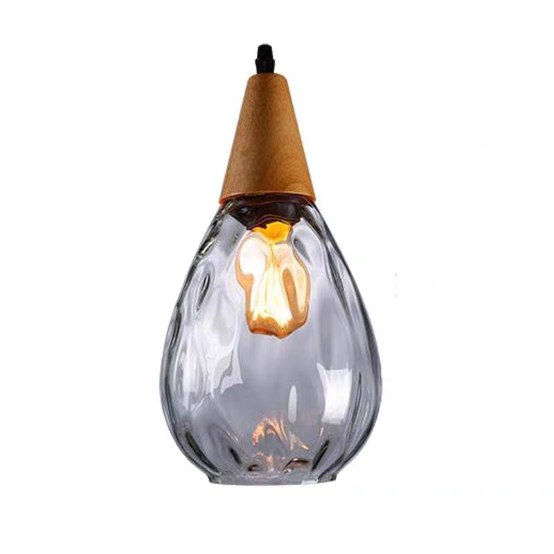 Lampa wisząca Alverin Szklana Drewniana Bursztynowa