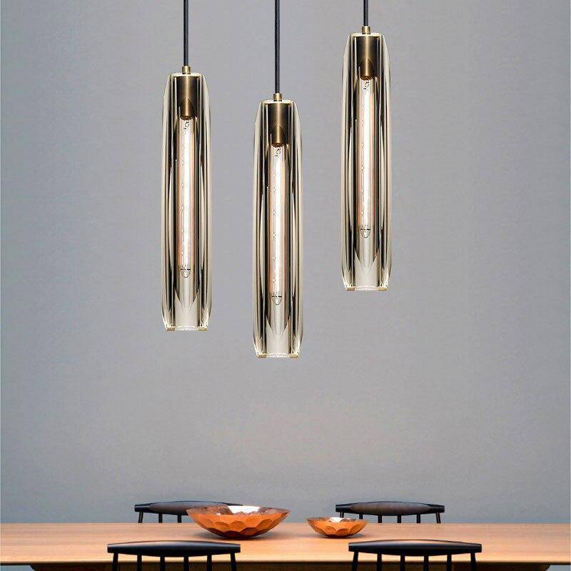 Orinex Mosiężna Designerska Lampa Wisząca Szklana Przydymiona