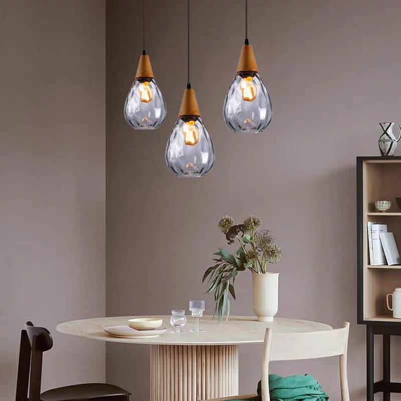 Lampa wisząca Alverin Szklana Drewniana Bursztynowa