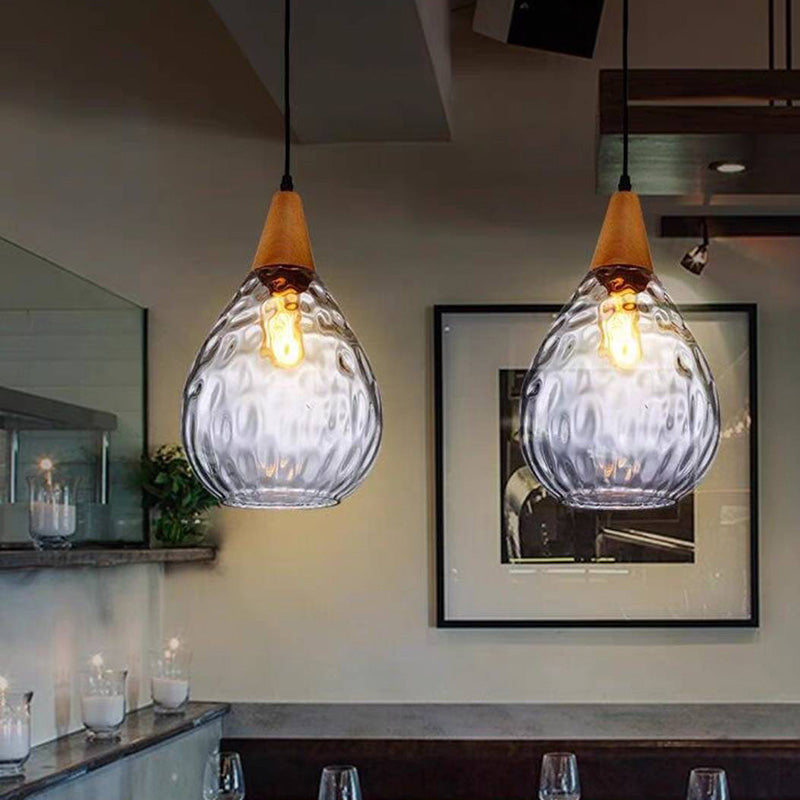 Lampa wisząca Alverin Szklana Drewniana Bursztynowa