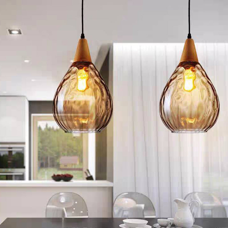 Lampa wisząca Alverin Szklana Drewniana Bursztynowa