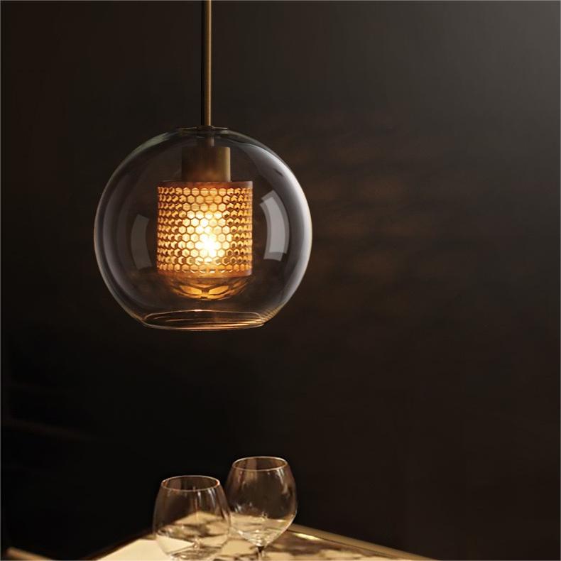 Nerel Współczesna Złota Lampa Wisząca, Szklana, Kula/Cylindryczna