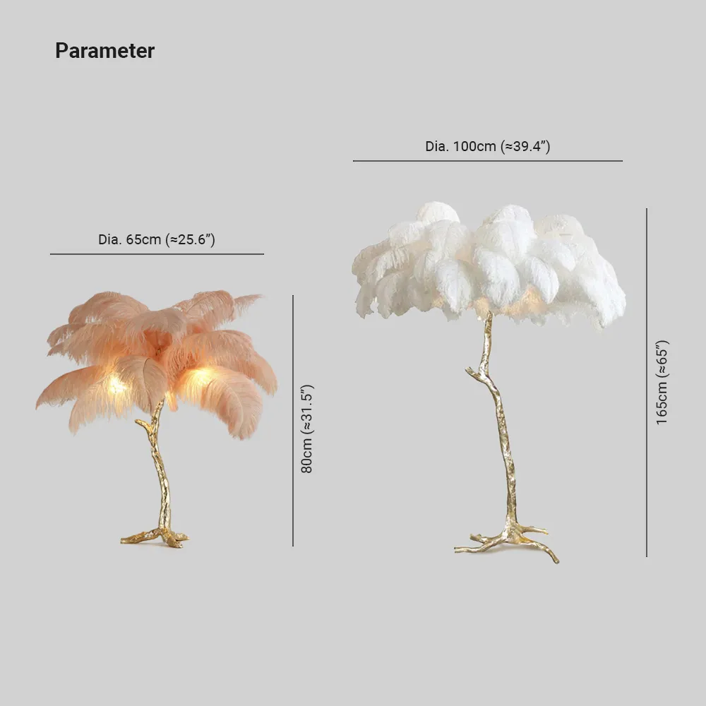 Salenor Nordycka Luksusowa Unikalna Lampa Podłogowa/Stołowa z Piór Strusich
