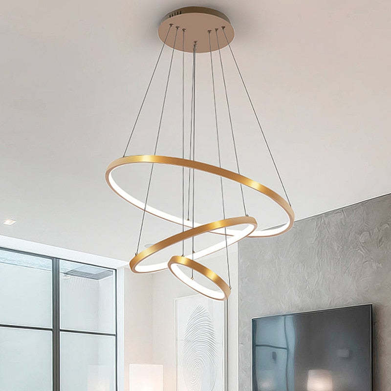 Lampa wisząca Toriq, z podświetlanym wewnętrznym pierścieniem, Biała/Czarna/Złota