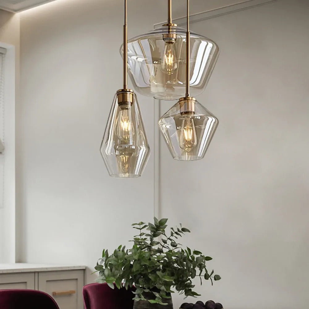 Virelo Lampa Wisząca Szkło Przezroczyste/Bursztynowe Diament
