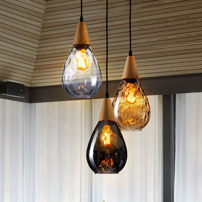 Lampa wisząca Alverin Szklana Drewniana Bursztynowa