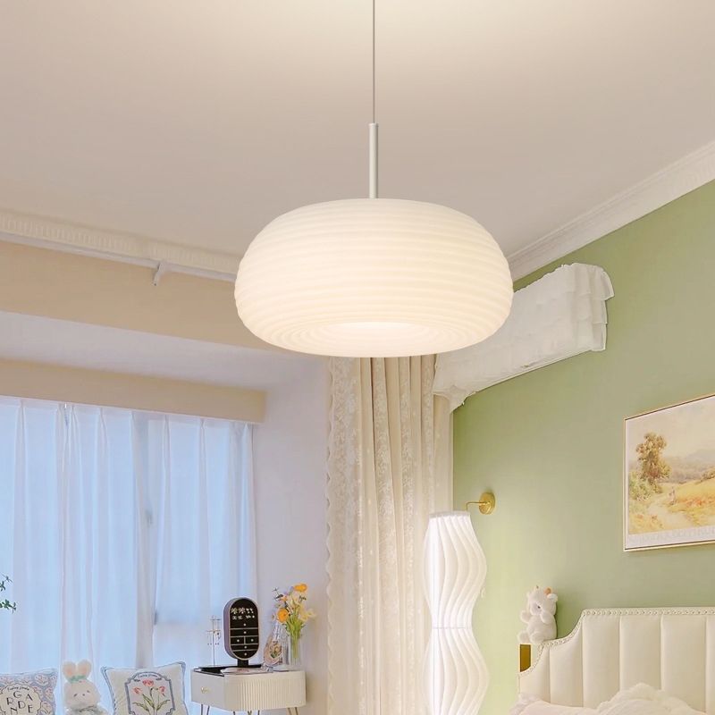 Lampa wisząca Zoriel, biała, szklana, w kształcie bębna