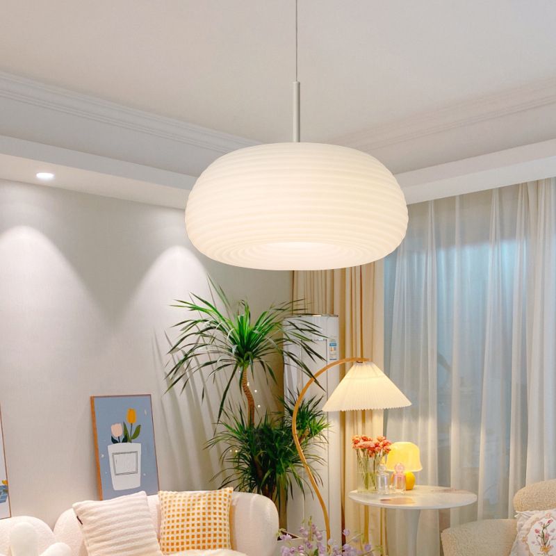 Lampa wisząca Zoriel, biała, szklana, w kształcie bębna