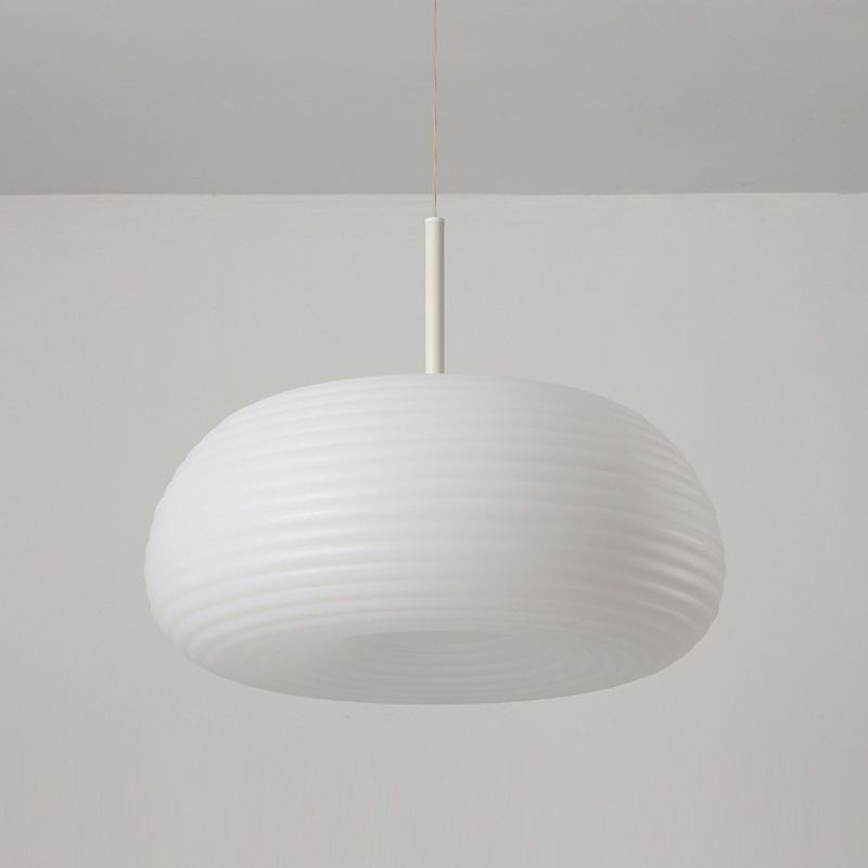 Lampa wisząca Zoriel, biała, szklana, w kształcie bębna