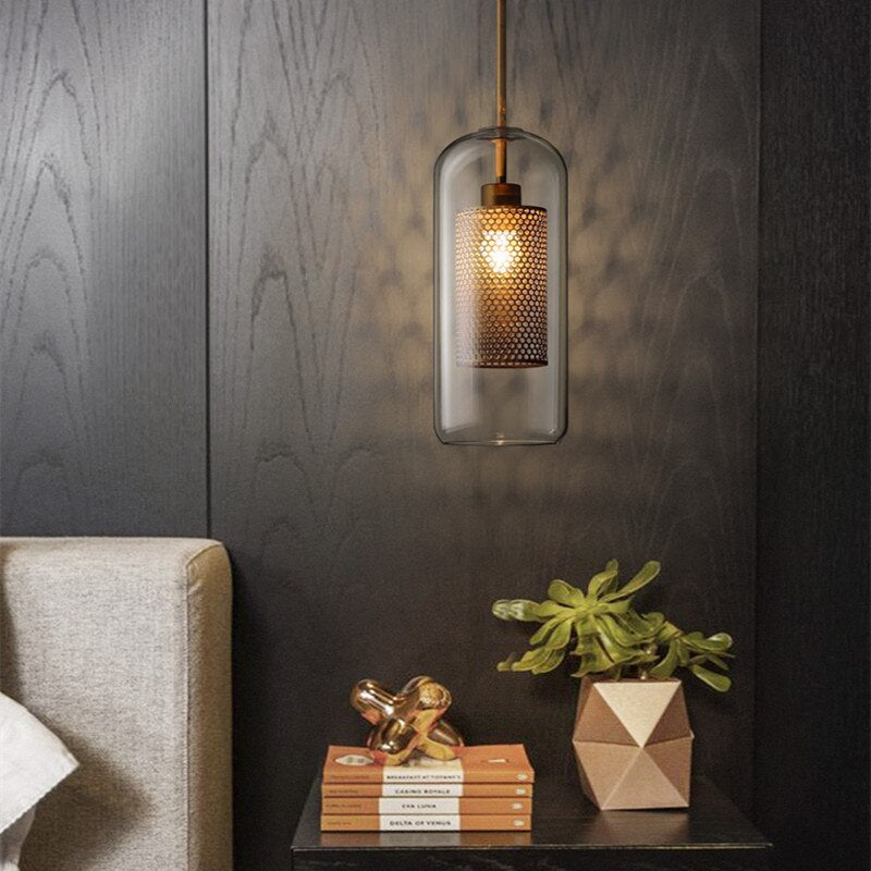 Nerel Współczesna Złota Lampa Wisząca, Szklana, Kula/Cylindryczna