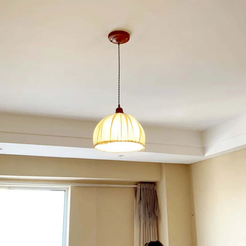 Lampa wisząca Teo Vintage, beżowa, z tkaniny