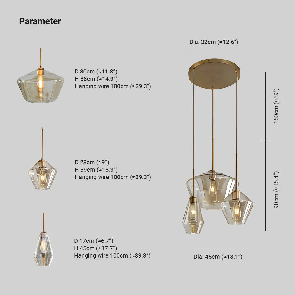 Virelo Lampa Wisząca Szkło Przezroczyste/Bursztynowe Diament