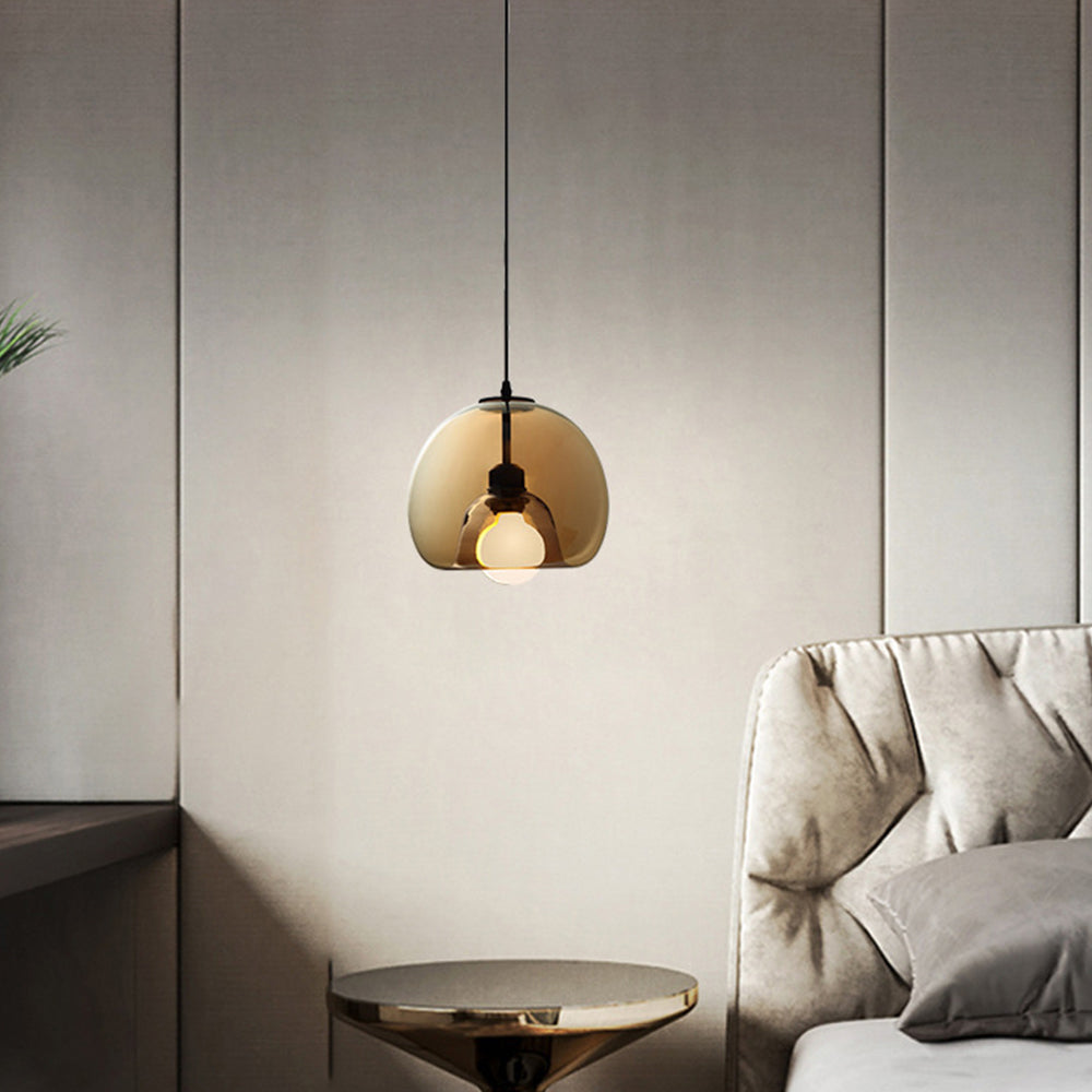 Lampa wisząca Norvia Szklana Kula Bursztynowy/Dymny Szary