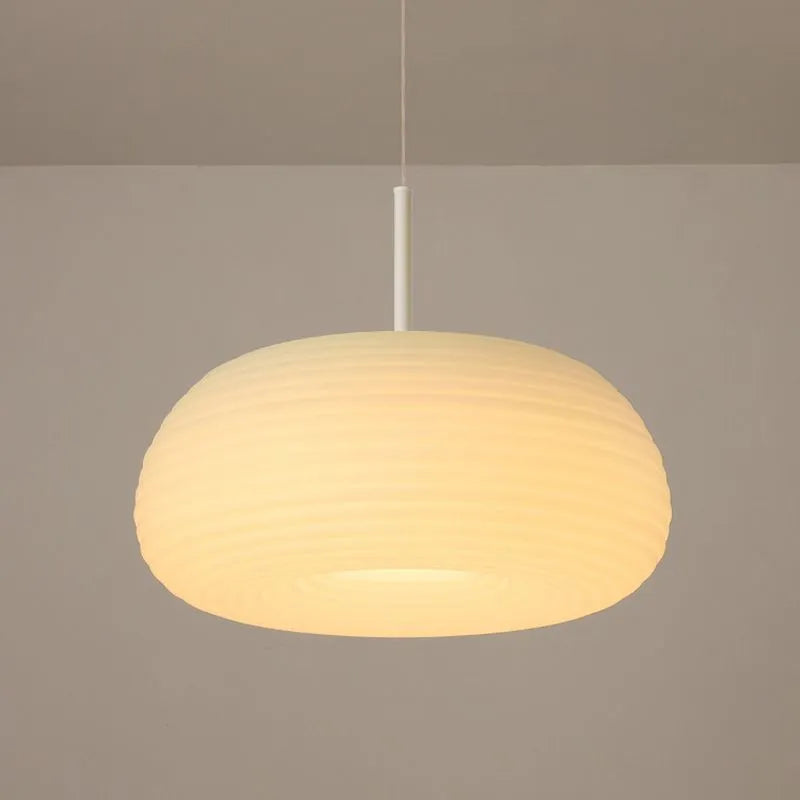 Lampa wisząca Zoriel, biała, szklana, w kształcie bębna