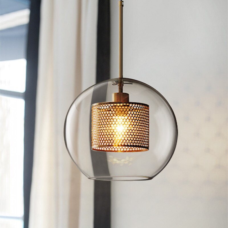 Nerel Współczesna Złota Lampa Wisząca, Szklana, Kula/Cylindryczna