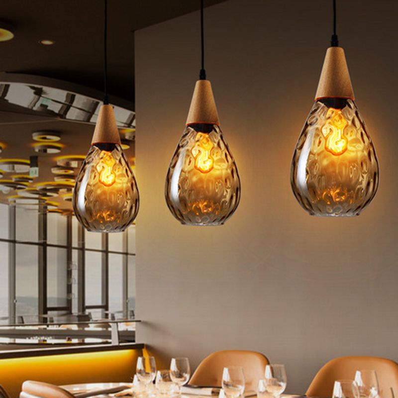 Lampa wisząca Alverin Szklana Drewniana Bursztynowa