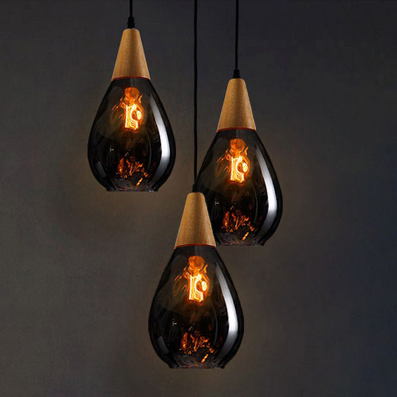 Lampa wisząca Alverin Szklana Drewniana Bursztynowa