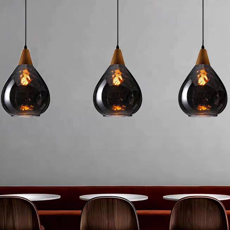 Lampa wisząca Alverin Szklana Drewniana Bursztynowa