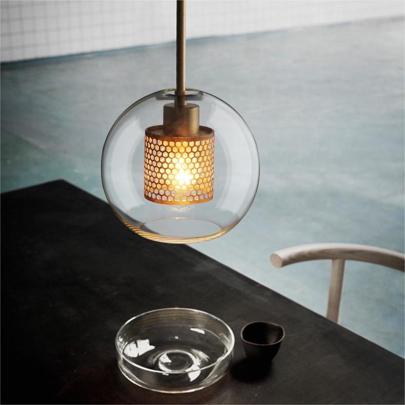 Nerel Współczesna Złota Lampa Wisząca, Szklana, Kula/Cylindryczna