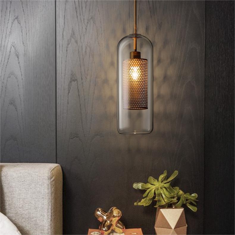 Nerel Współczesna Złota Lampa Wisząca, Szklana, Kula/Cylindryczna