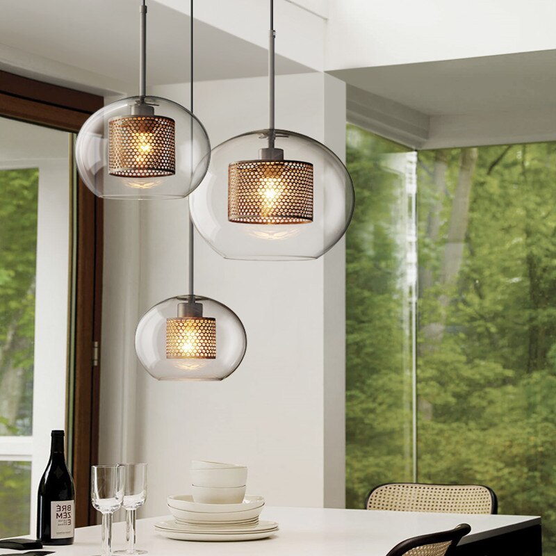 Nerel Współczesna Złota Lampa Wisząca, Szklana, Kula/Cylindryczna